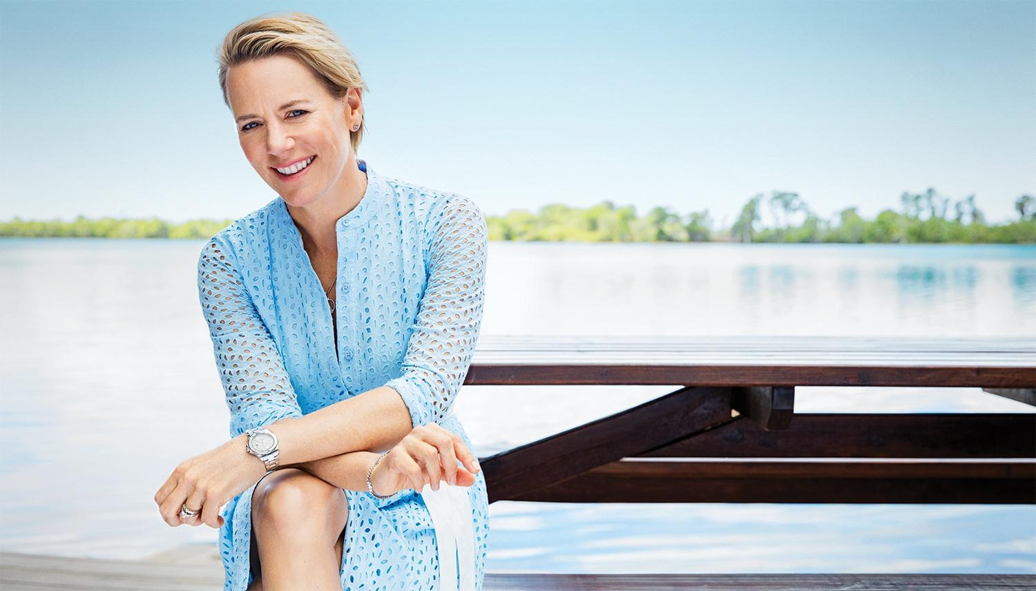 At home in Orlando, in Eyelet Dress from Michael by Michael Kors (shot by Jim Wright)