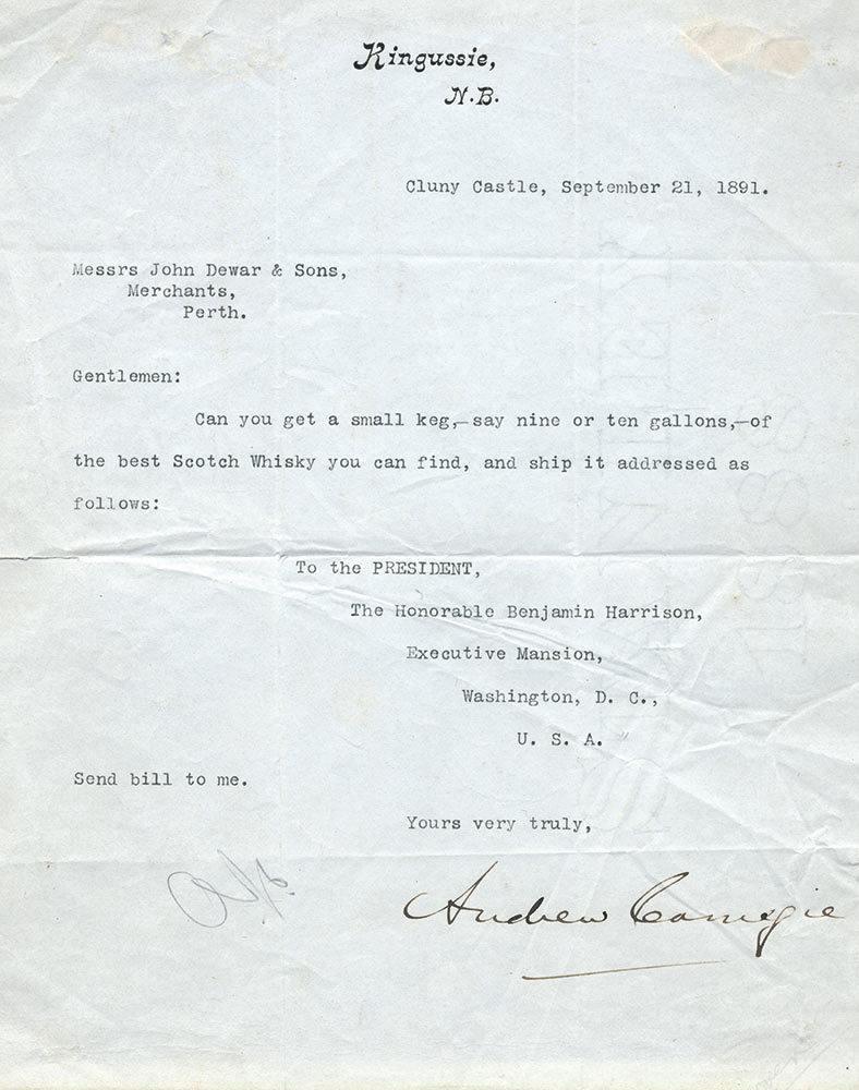 Carnegie’s letter to Dewar’s