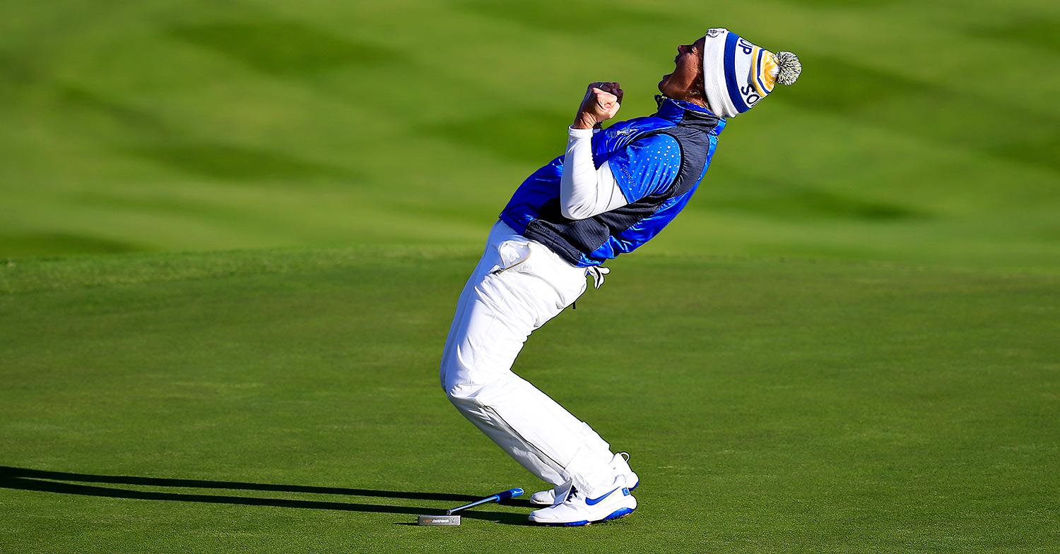 Pettersen celebrates her final, decisive putt at Gleneagles in September