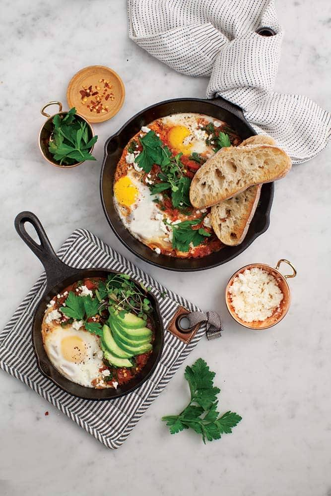 shakshuka with spinach and harissa