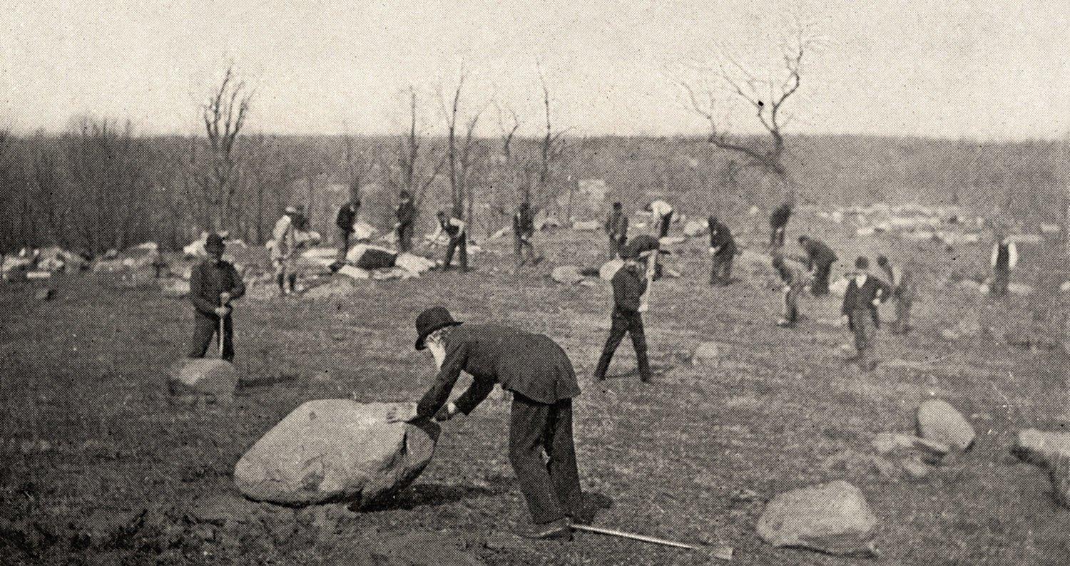 Removing stones on the first hole at Van Cortlandt Golf Course, from the May 1899 issue of Golf magazine